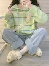 Y2k Aesthetic Stripe Hoodes Cardigans Double Zipper Casual Knitwear Harajuku Ladies Jacket Vintage Loose Grunge Sweater